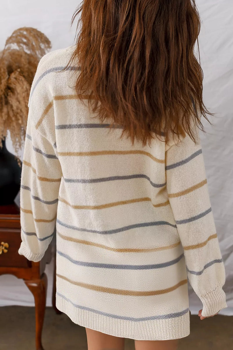 Oversized Sweater Dress | Striped Casual Tunic | Cozy Acrylic Knit