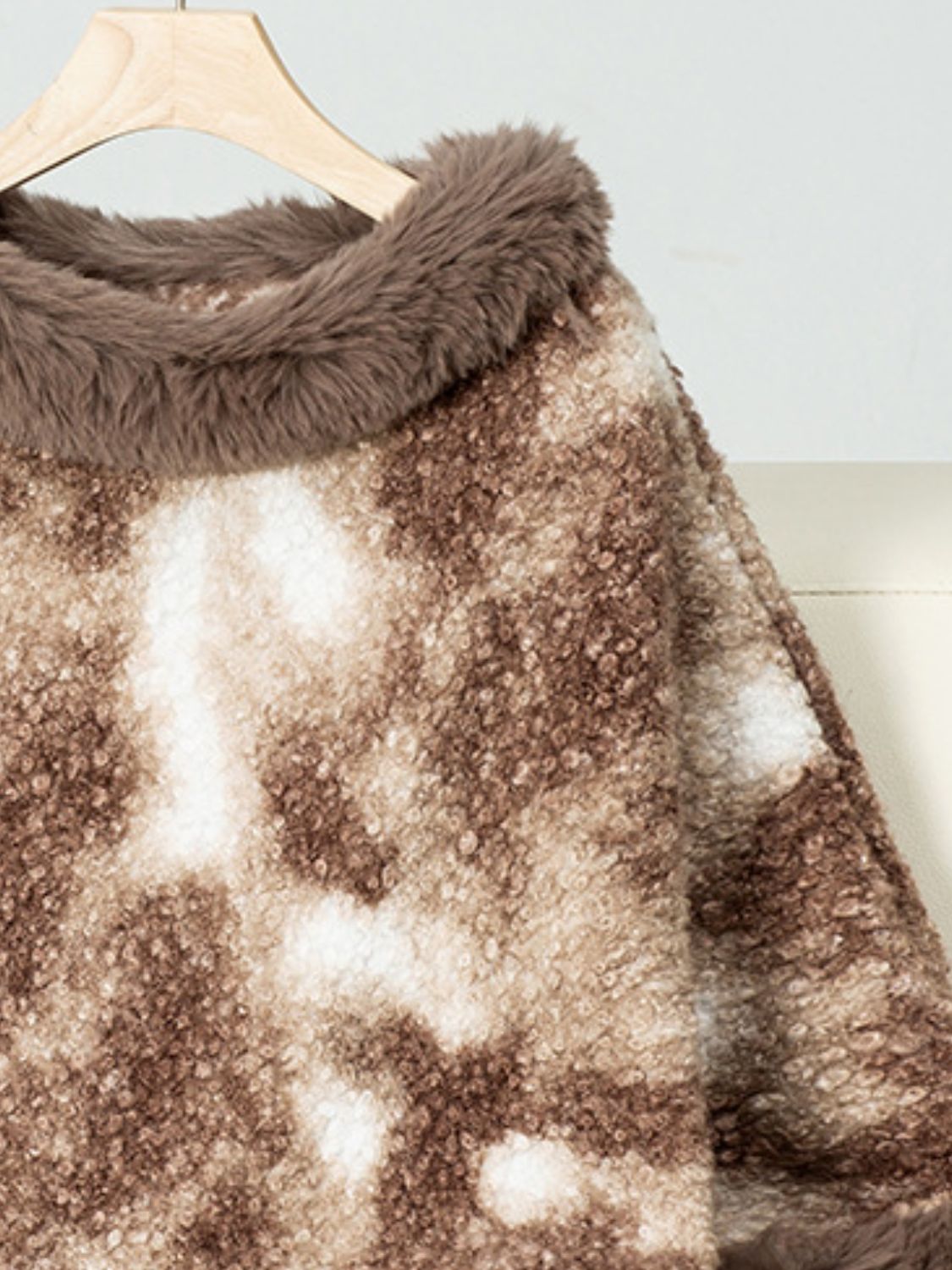 Furry Contrast Three-Quarter Poncho Trandify Deal