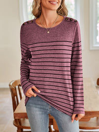 Lovelet Striped Round Neck Long Sleeve T-Shirt Trandify Deal