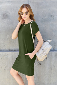 Basic Bae Full Size Round Neck Short Sleeve Dress with Pockets Trandify deal