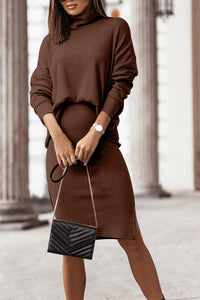 Mock Neck Long Sleeve Top and Slit Skirt Set Trandify deal