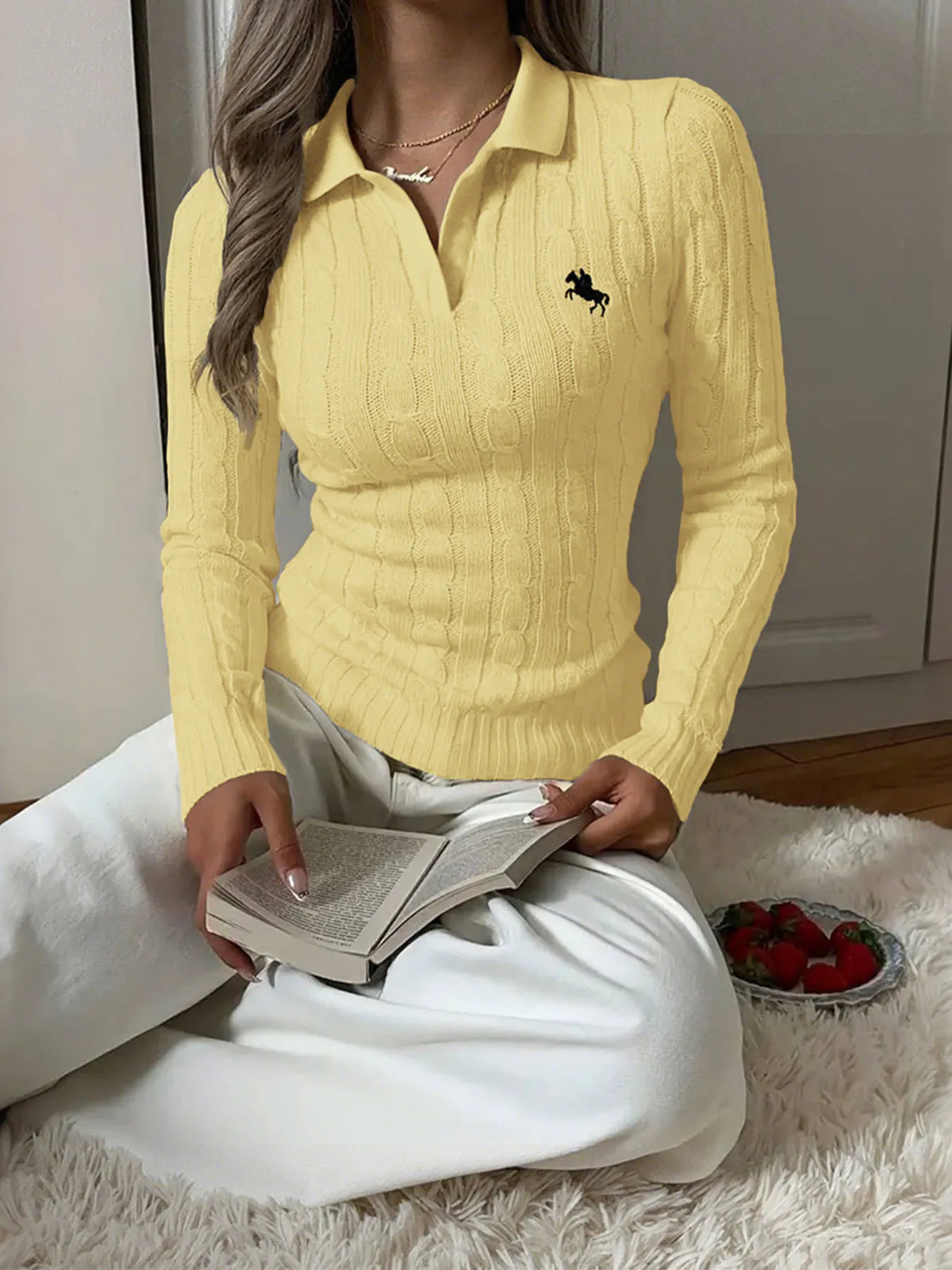 Women’s Cable Knit Sweater – Cozy Long Sleeve Pullover for Fall