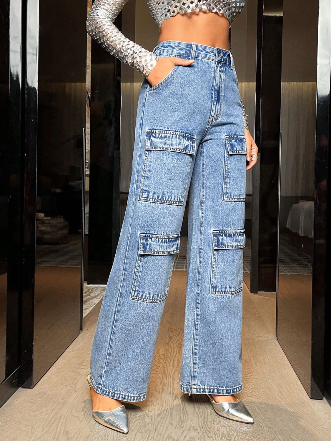 Wide Leg High Waist Jeans with Pockets Trandify Deal