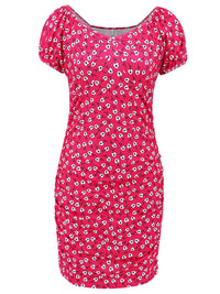 Printed V-Neck Short Sleeve Mini Dress Trandify deal
