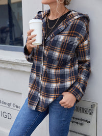 lvy Lane Plaid Button Up Long Sleeve Hooded Jacket Trandify Deal