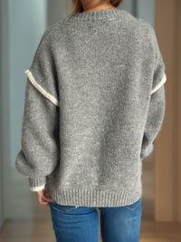 Contrast Trim Round Neck Dropped Shoulder Sweater Trandify Deal