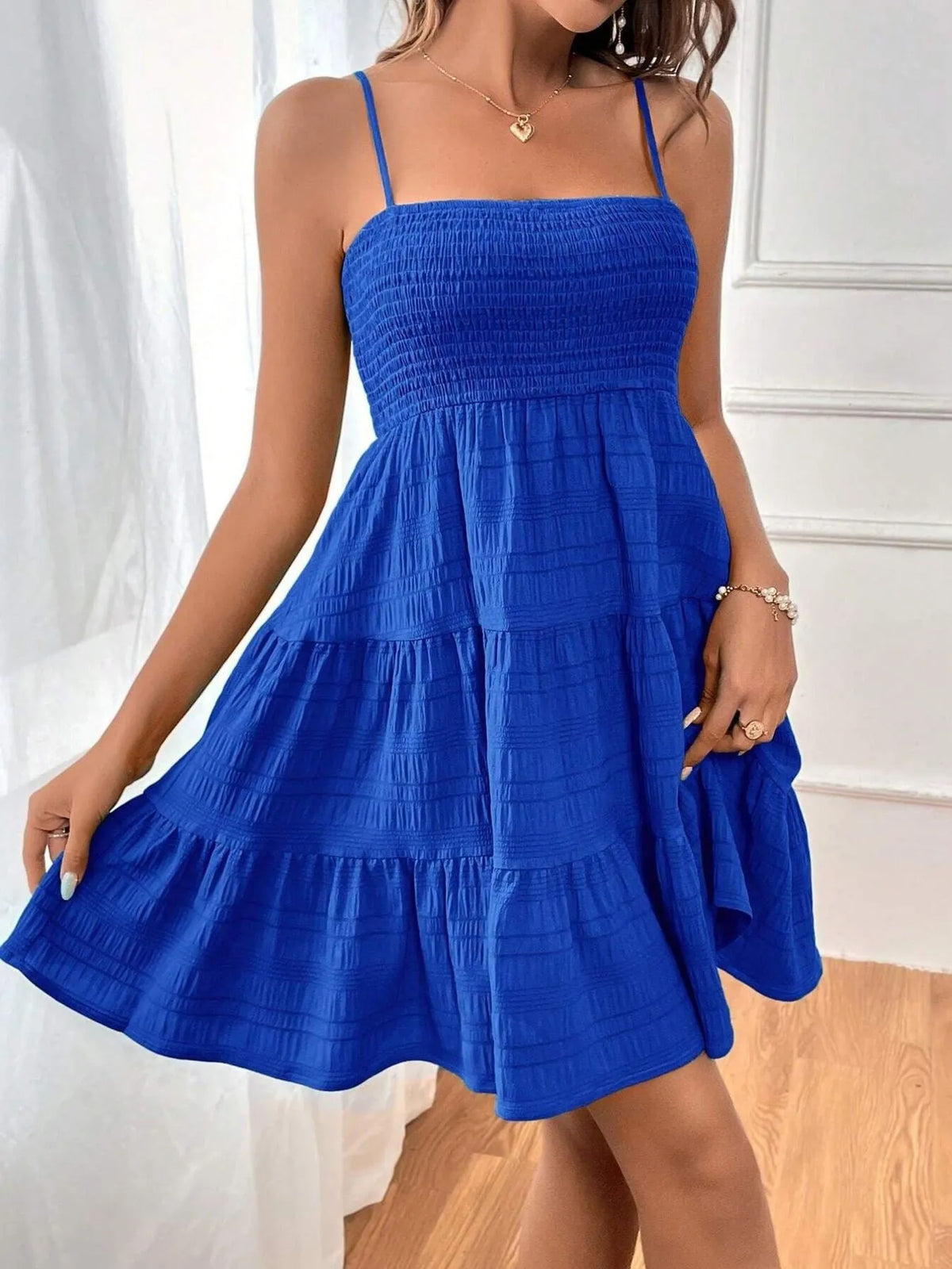 Women’s Sleeveless Tiered Dress – Lightweight Casual Smocked Cami Dress for Beach & Vacations