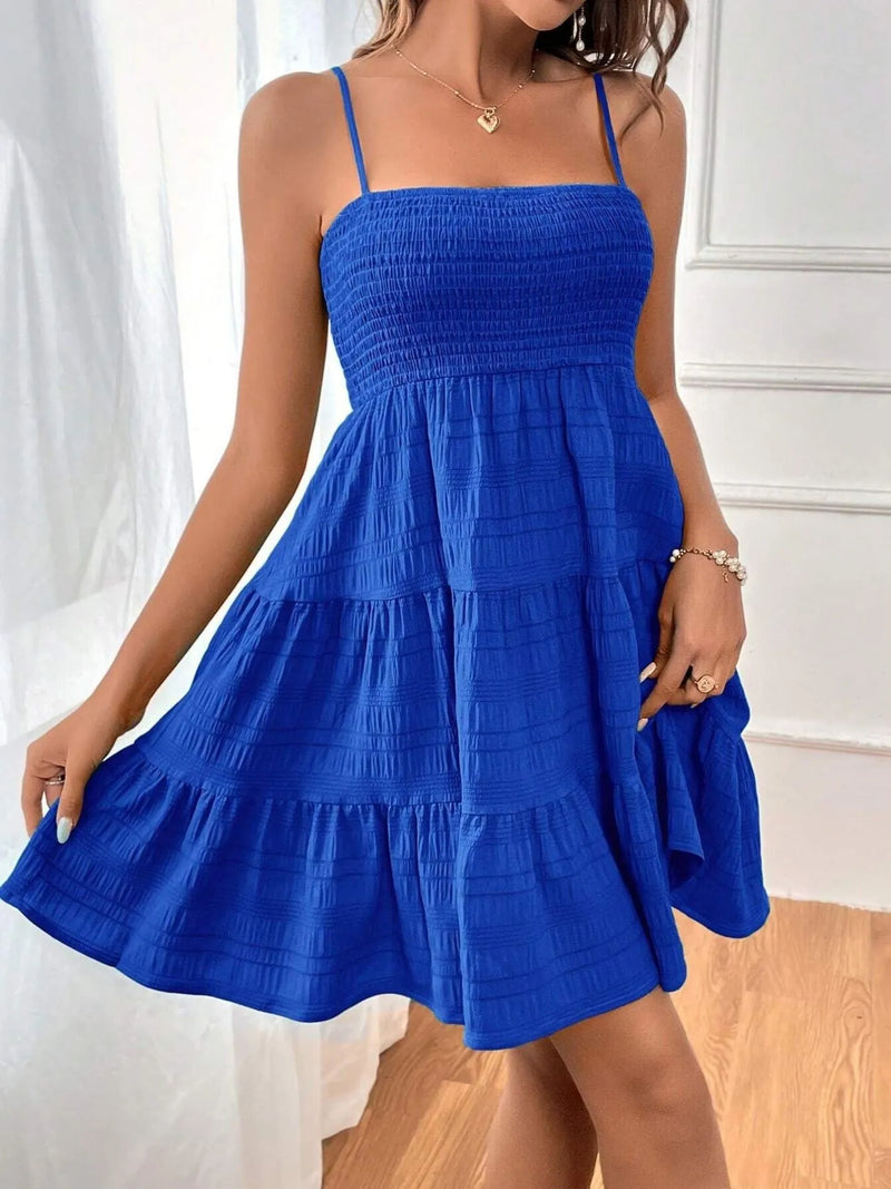 Women’s Sleeveless Tiered Dress – Lightweight Casual Smocked Cami Dress for Beach & Vacations