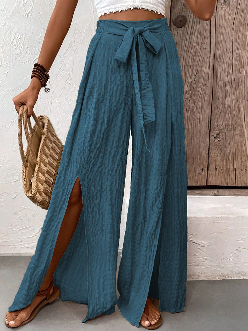 Tied Slit Wide Leg Pants Trandify deal