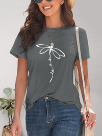 Dragonfly Graphic Round Neck Short Sleeve T-Shirt Trandify deal