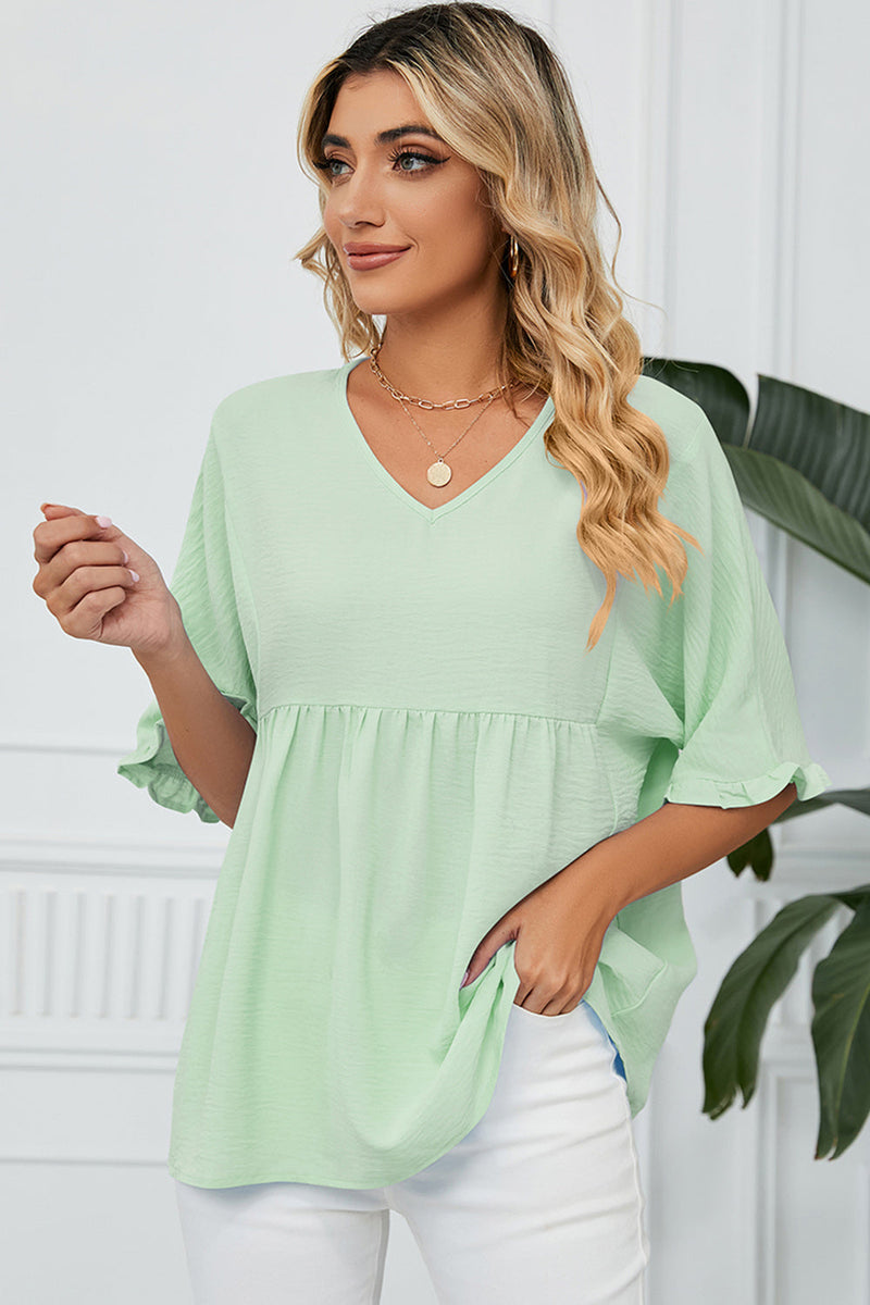 Peplum V-Neck Half Sleeve T-Shirt Trandify deal