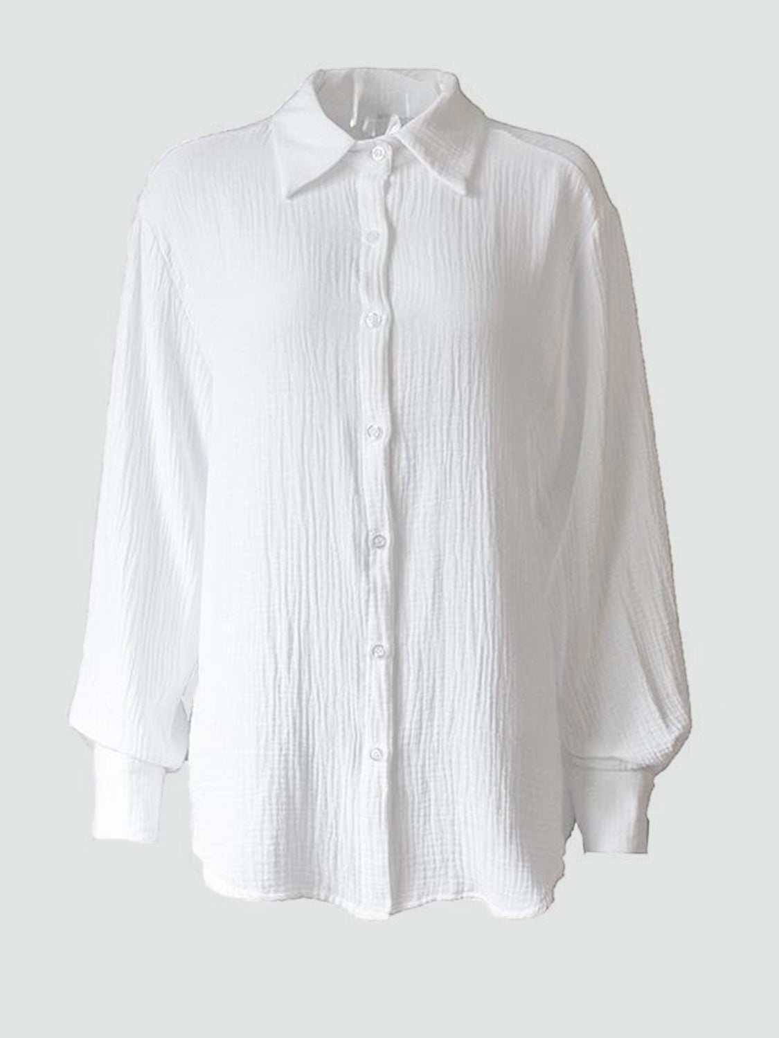 Textured Collared Neck Long Sleeve Shirt Trandify deal
