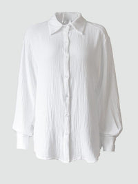 Textured Collared Neck Long Sleeve Shirt Trandify deal