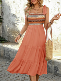 Women’s Tie Shoulder Square Neck Tiered Midi Dress – Trendy Summer Outfit for US Shoppers | TrandifyDeal