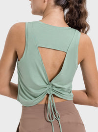 Millennia Drawstring Cutout Round Neck Active Tank Trandify deal