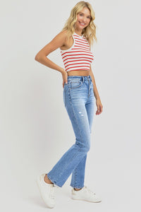 RISEN Full Size Distressed High-Rise Ankle Straight Jeans Trandify Deal