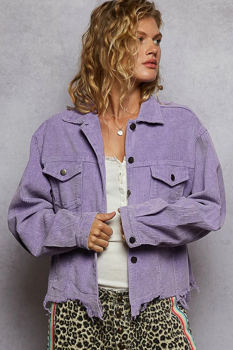 Women’s Vintage Corduroy Trucker Jacket Button-Down Distressed Wash Oversized Fit Fall Fashion