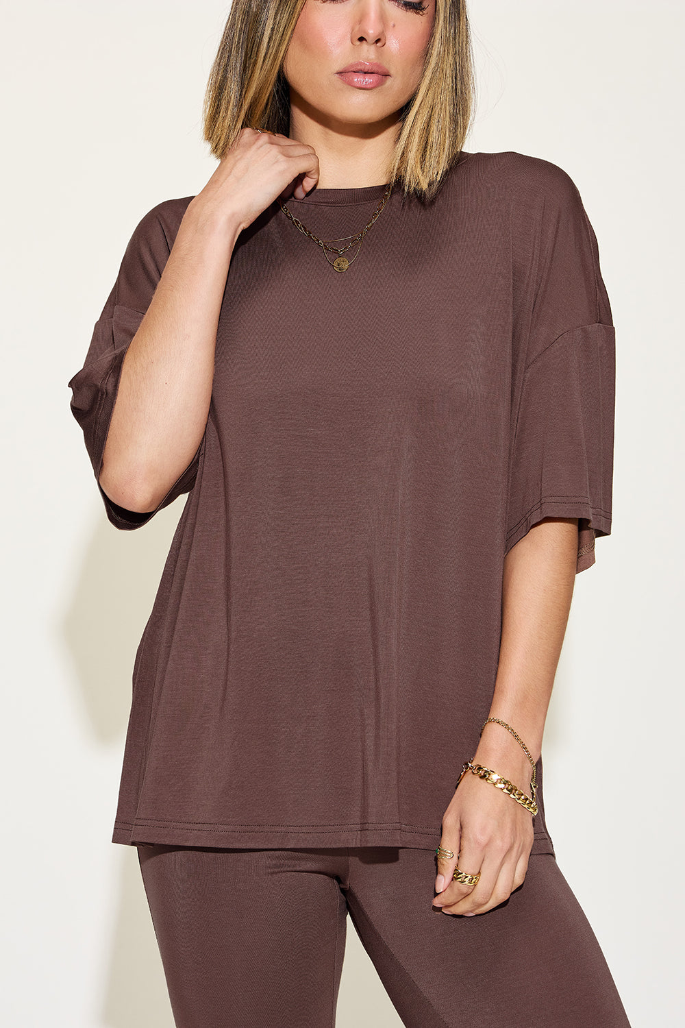 Basic Bae Full Size Bamboo Drop Shoulder T-Shirt and Flare Pants Set Trandify Deal