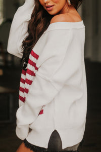 US Flag Side Slit Drop Shoulder Sweater Trandify Deal