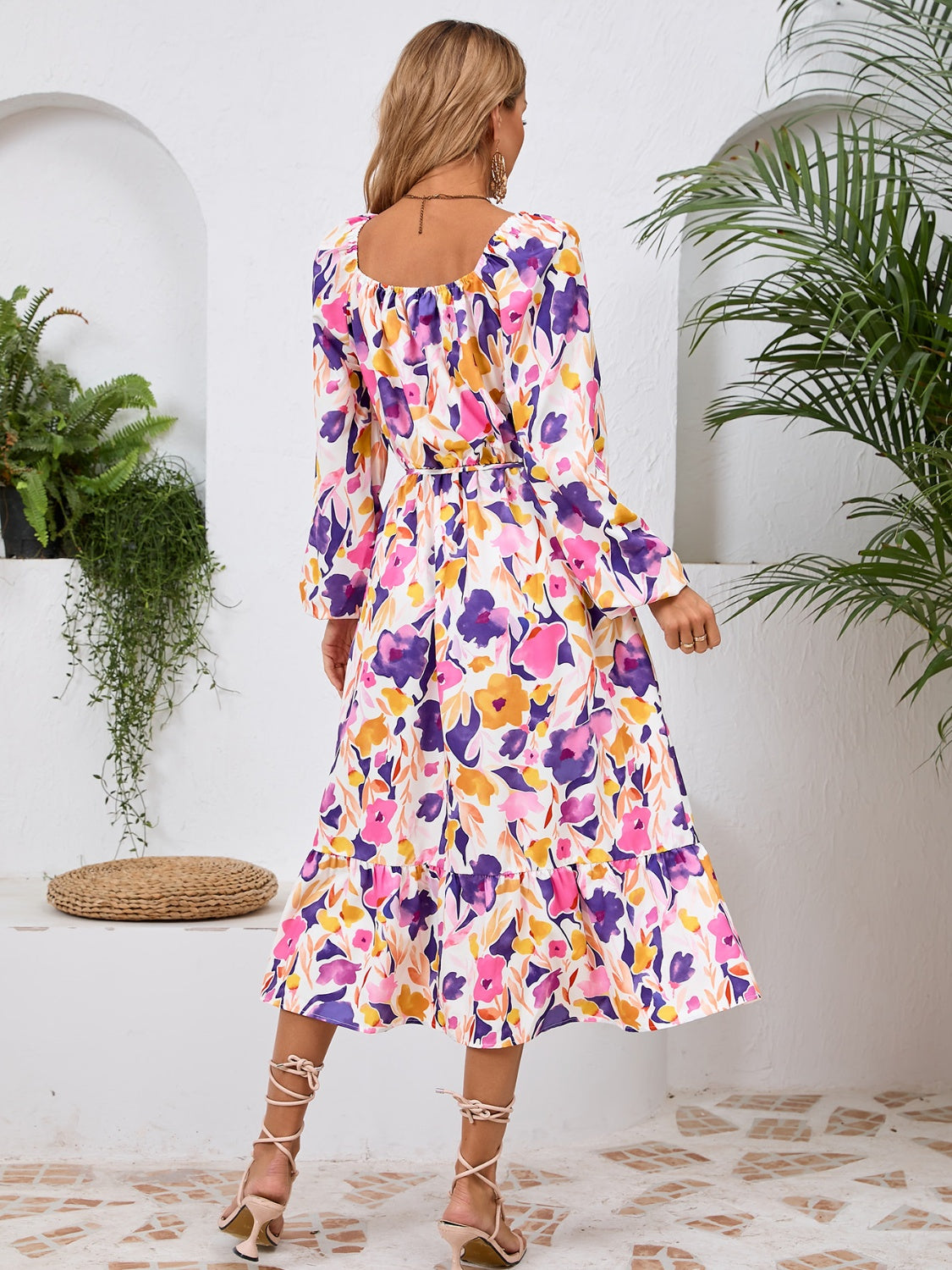 Printed Long Sleeve Midi Dress Trandify Deal