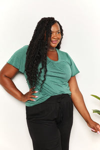 Double Take Ruched V-Neck Short Sleeve T-Shirt Trandify deal