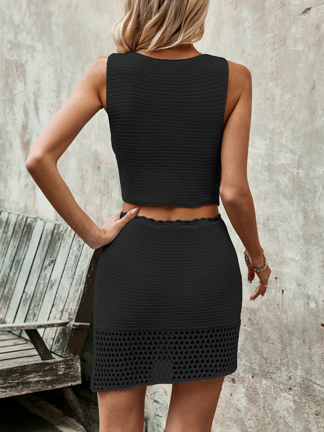 Button Up Sleeveless Top and Drawstring Skirt Set Trandify deal
