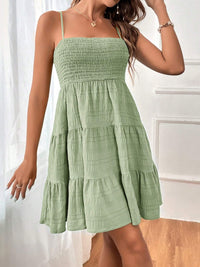Smocked Tiered Sleeveless Mini Dress Trandify deal