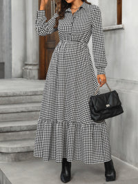 Honey Ruffle Hem Plaid Long Sleeve Dress Trandify Deal