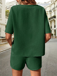 Waffle-Knit Half Sleeve Top and Shorts Set Trandify deal