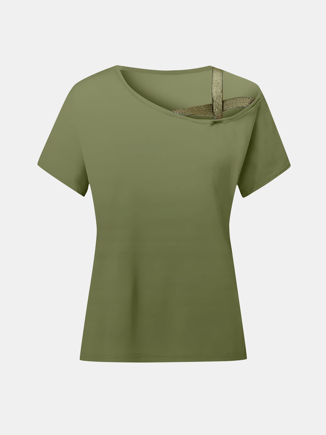 Asymmetrical Neck Short Sleeve T-Shirt Trandify Deal