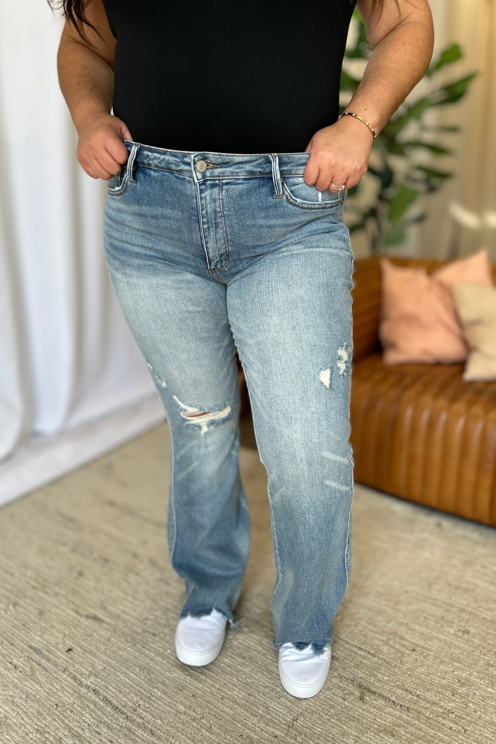 Judy Blue Full Size Medium Rise Tummy Control Destroy Flare Trandify Deal