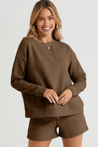 Double Take Full Size Texture Long Sleeve Top and Drawstring Shorts Set Trandify Deal