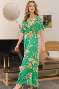 ODDI Full Size Floral Smocked Tied Back Maxi Dress Trandify deal