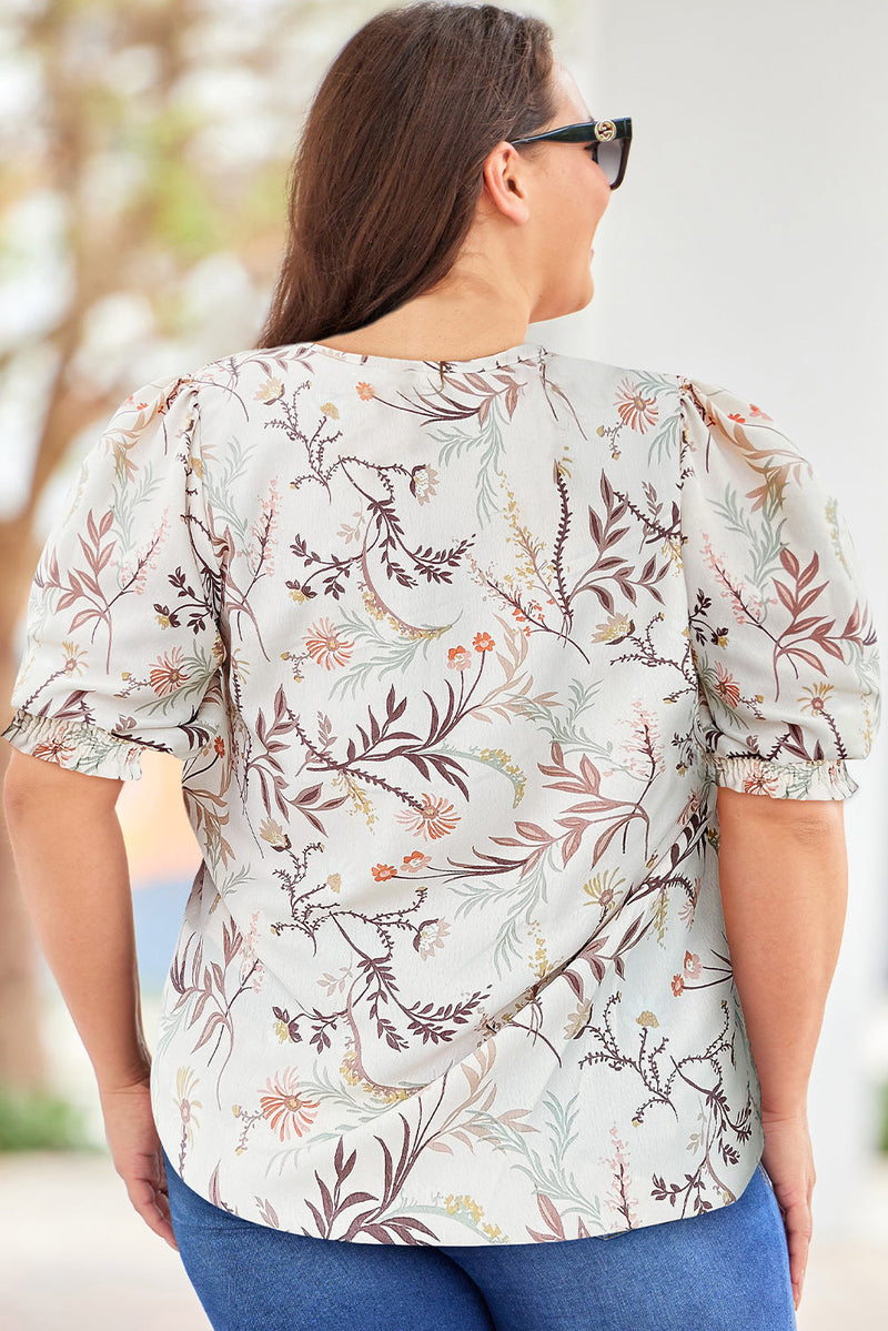 Plus Size Floral Fuff Sleeve Top Trandify deal