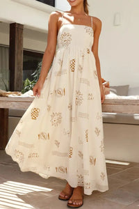 Floral Print Square Neck Maxi Cami Dress for Women – Boho Summer Dress with Side Slit
