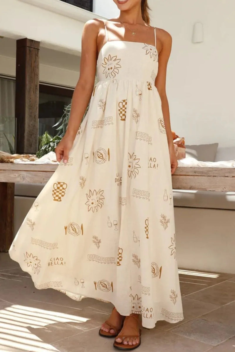 Floral Print Square Neck Maxi Cami Dress for Women – Boho Summer Dress with Side Slit