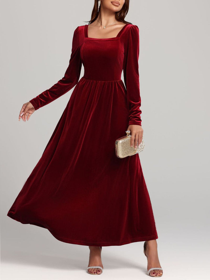 Velvet Square Neck Long Sleeve Dress Trandify Deal