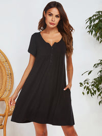 Notched Short Sleeve Mini Lounge Dress Trandify Deal