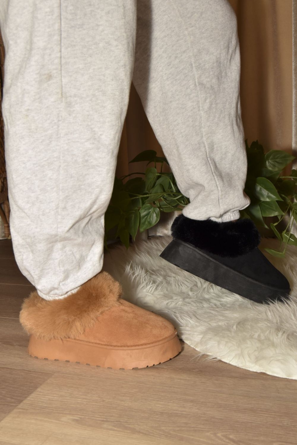 WILD DIVA Faux-Fur Platform Slip On Booties Trandify Deal