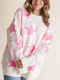 Oversized Star Pattern Sweater in White worn with boots