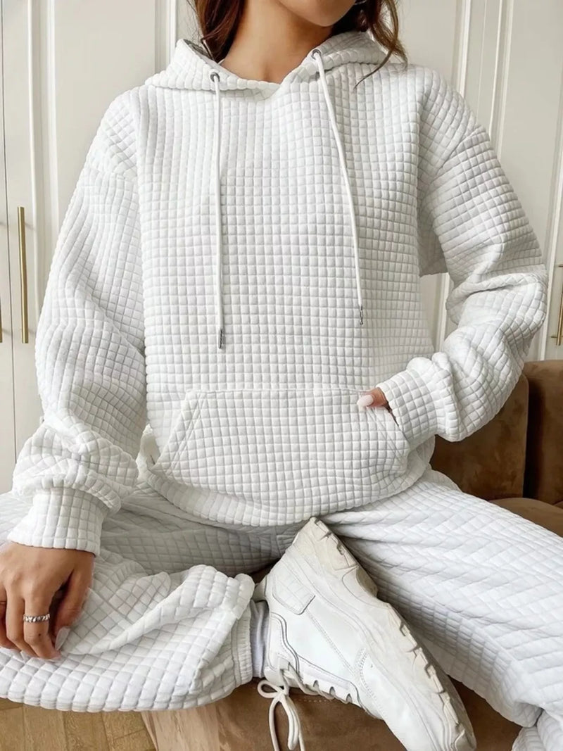 Women's Waffle Knit Hoodie - Drawstring & Pocket