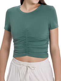 Millennia Ruched Round Neck Short Sleeve Active T-Shirt Trandify deal