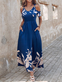 Printed Cold Shoulder Short Sleeve Maxi Dress Trandify Deal