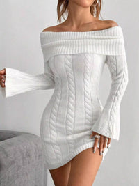 Off-Shoulder Cable Knit Sweater Dress