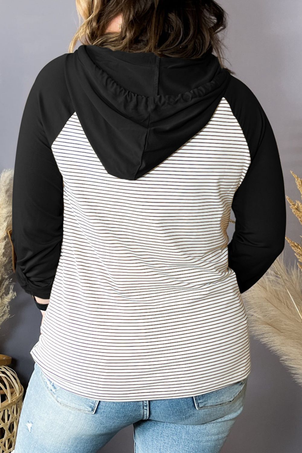 Plus Size Striped Long Sleeve Hoodie Trandify deal