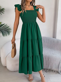 Smocked Square Neck Cap Sleeve Midi Dress Trandify deal