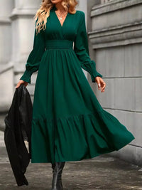 Ruched Midi Dress Long Sleeve Tiered Bodycon - Regular & Plus Size
