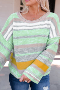 Contrast Striped Boat Neck Dropped Shoulder Sweater Trandify Deal
