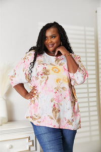 Double Take Floral Round Neck Three-Quarter Sleeve Top Trandify Deal