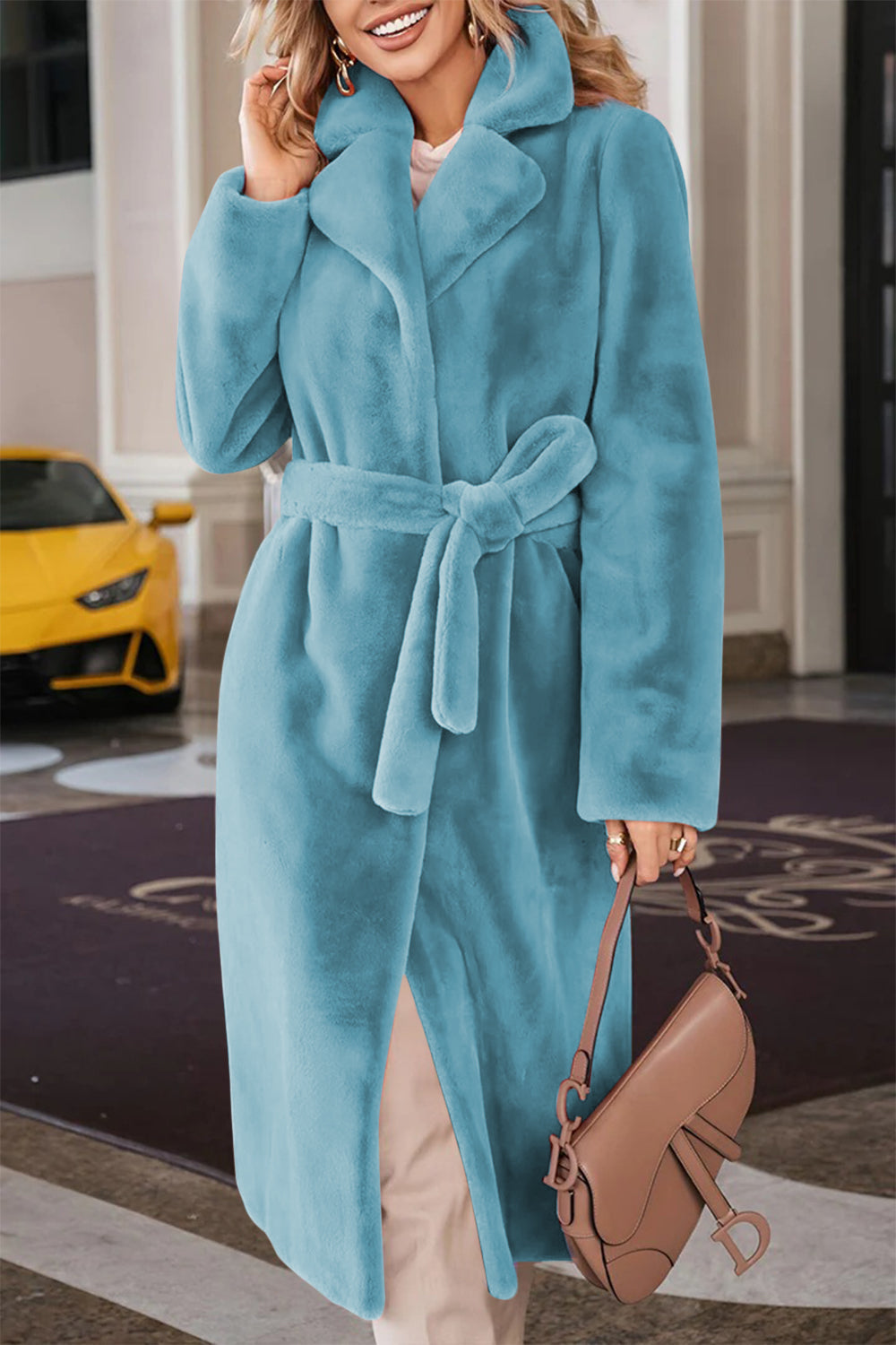 Full Size Fuzzy Tied Collared Neck Coat Trandify Deal